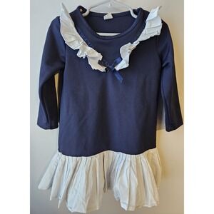 Toddler Girl Navy Blue Dress Size 90 18–24M White Ruffle Long Sleeve